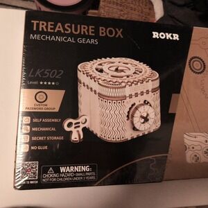 New Sealed ROKR Treasure Box Mechanical Gears 3D Wooden Puzzle LK502 No Glue